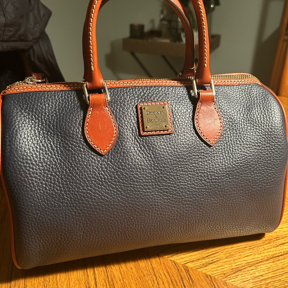 Dooney & Bourke Midnight Navy and Brown Leather Duffel Bag with Wallet - Picture 3 of 15